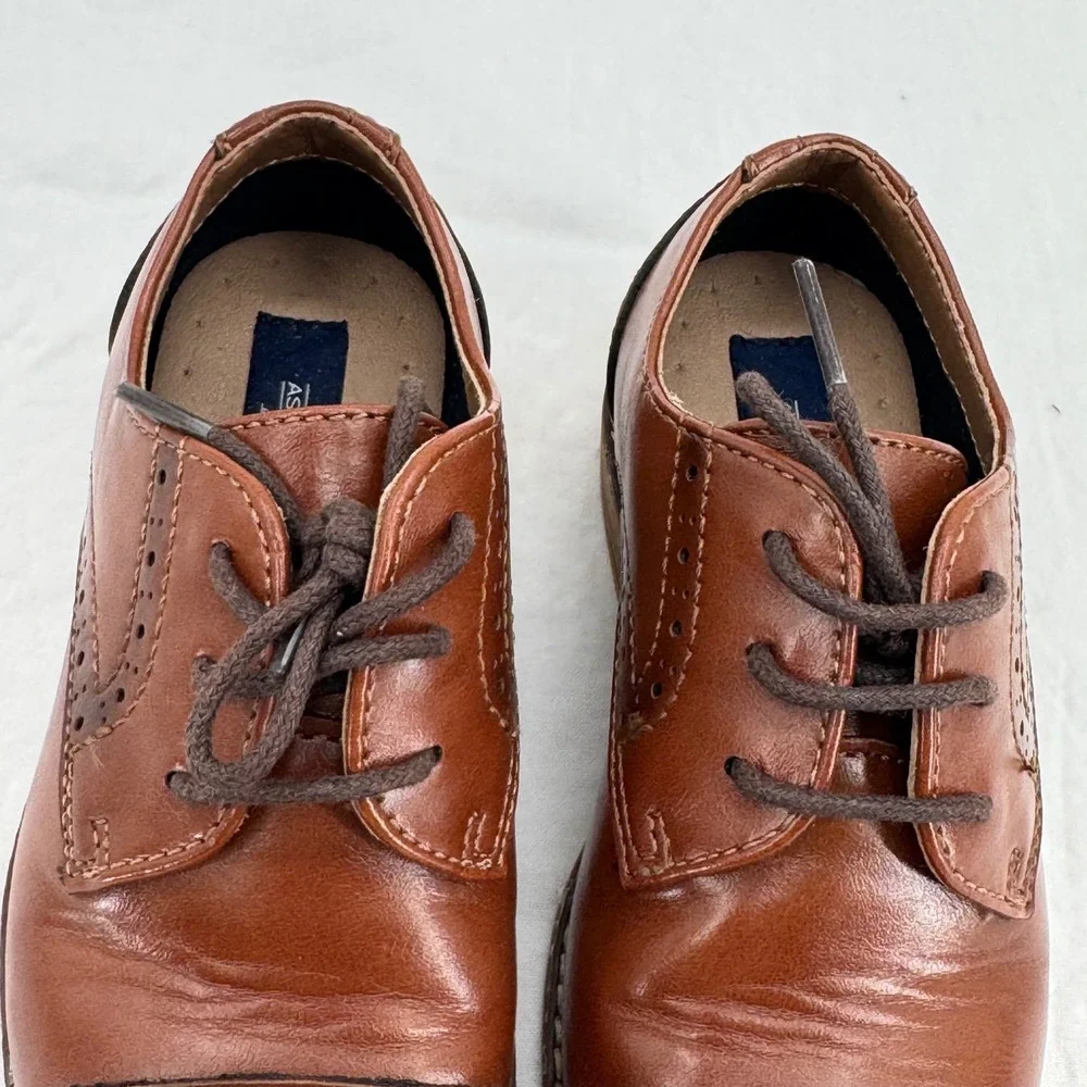 Ashford Hayes Crux Boys Cognac Brown Dress Shoes Size 10 Kids Cap Toe Oxford